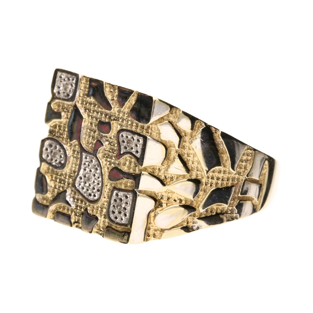 Pre-Owned 9ct Yellow &amp; White Gold Diamond Set Square Signet Ring image 0