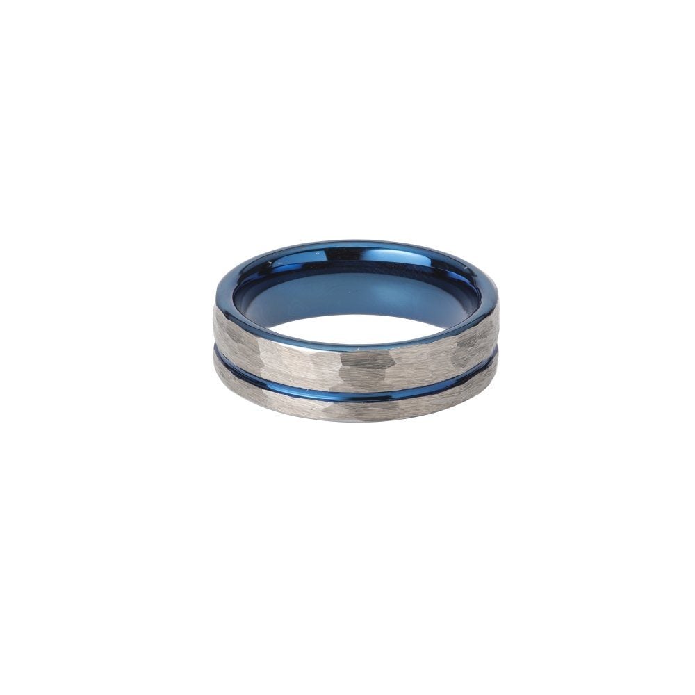Tungsten Carbide Hammered Blue Plating 7mm Ring image 0