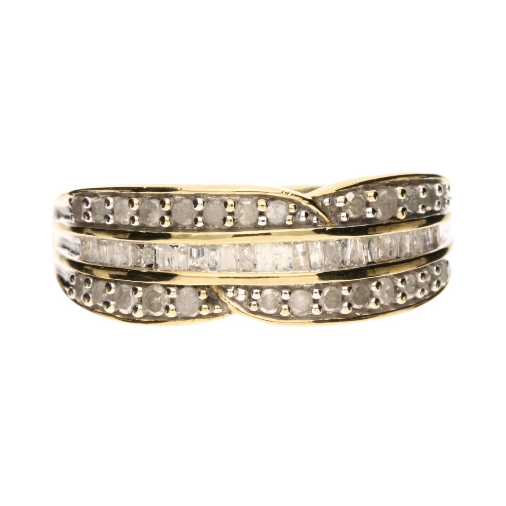 Pre-Owned 9ct Yellow Gold Round &amp; Baguette Half Eternity Ring image 0