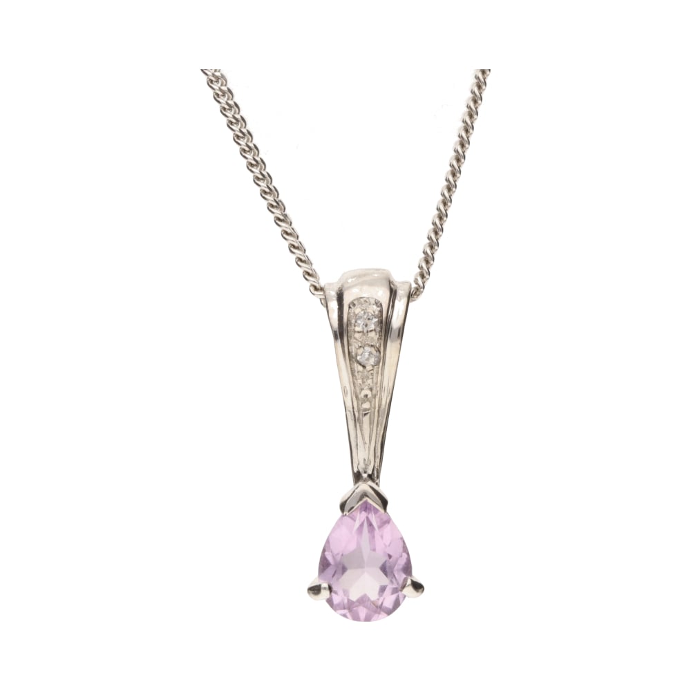 Pre-Owned 9ct White Gold Pear Cut Amethyst &amp; White Topaz Pendant image 0