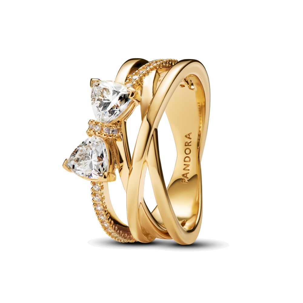 PANDORA Sparkling Bow & Crossover Band Ring 163511C01