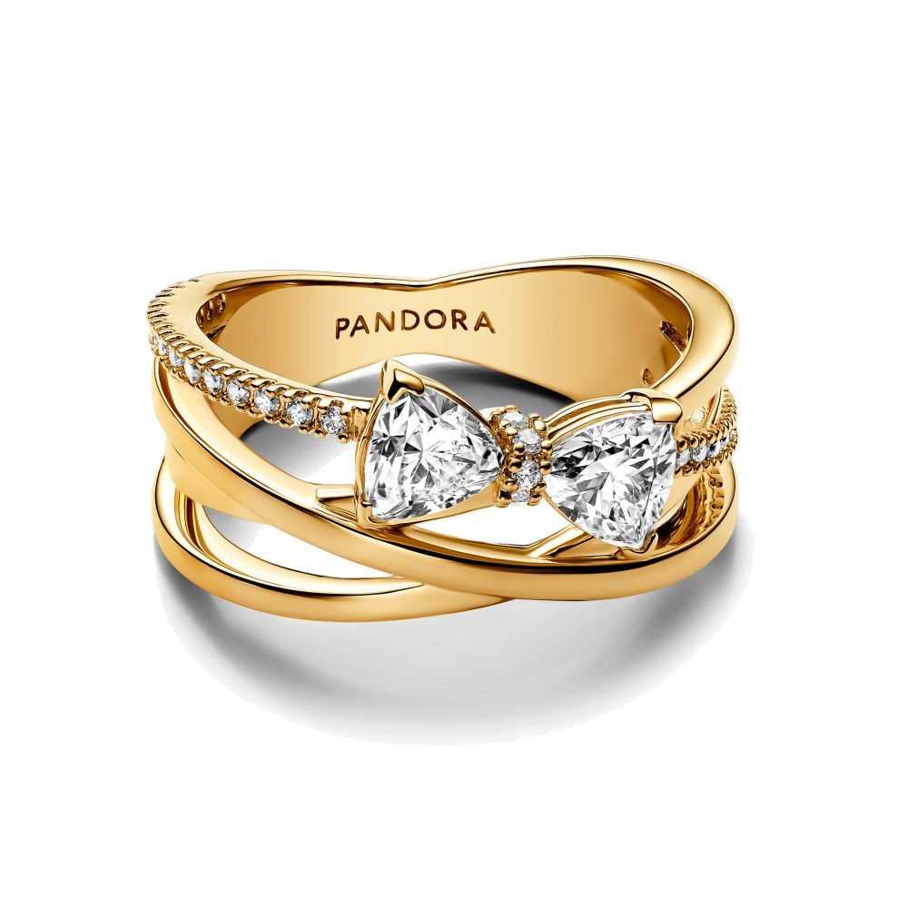 PANDORA Sparkling Bow & Crossover Band Ring 163511C01