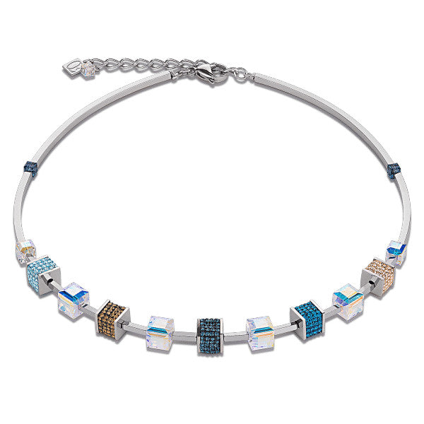 Coeur De Lion Geo Cube Turquoise &amp; Cream Necklace 4906/10-0706