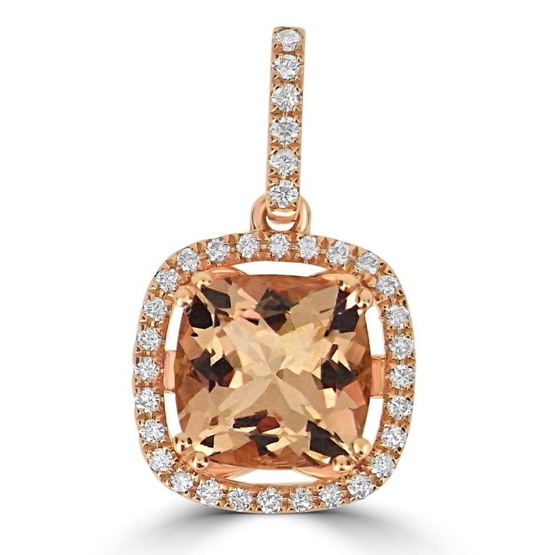 18ct RG Morganite & Diamond Cushion Cluster PendantARG526