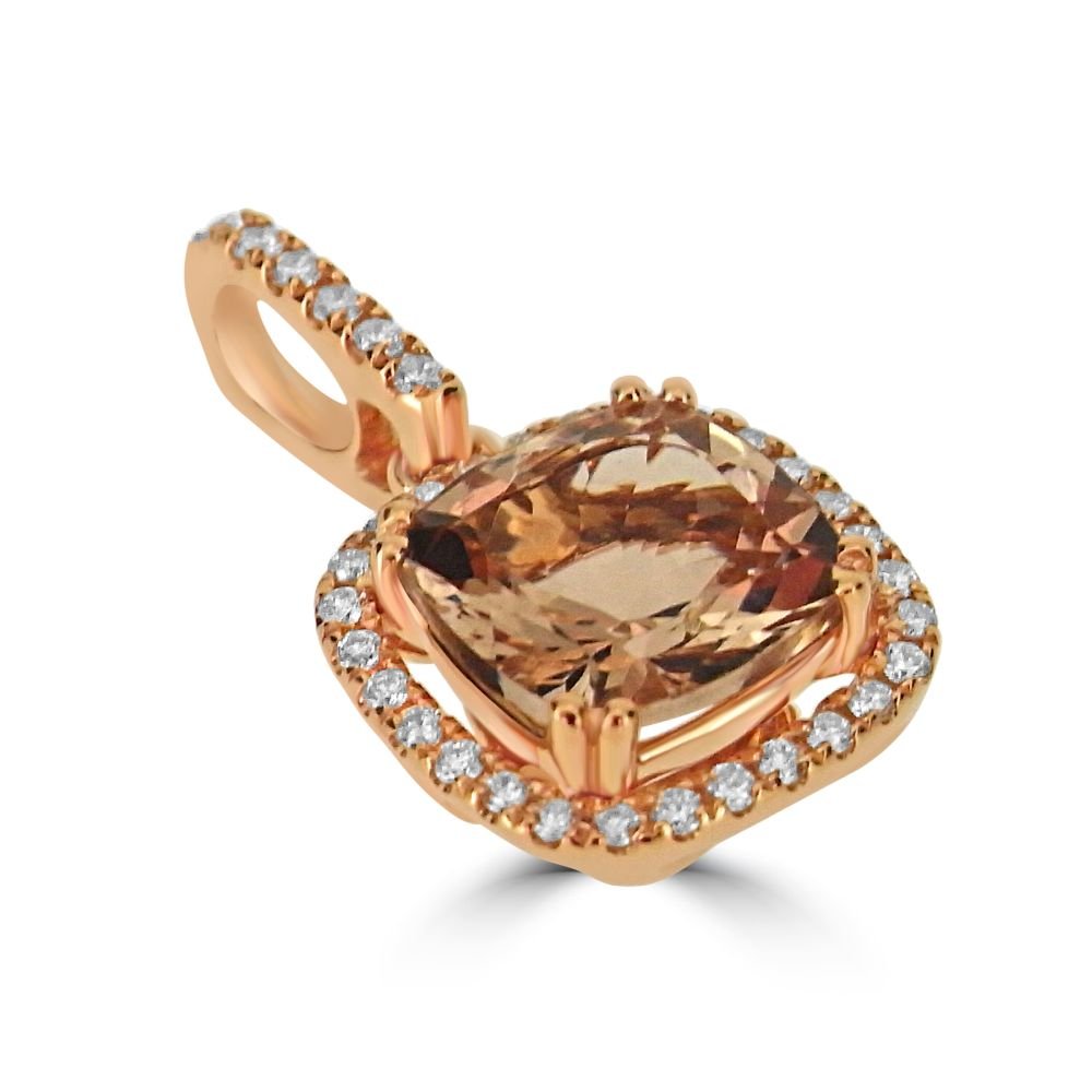 18ct RG Morganite & Diamond Cushion Cluster PendantARG526