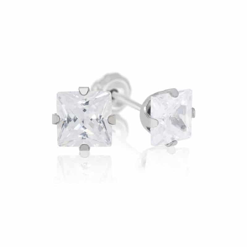 18ct White Gold 3mm Square CZ Stud Earrings