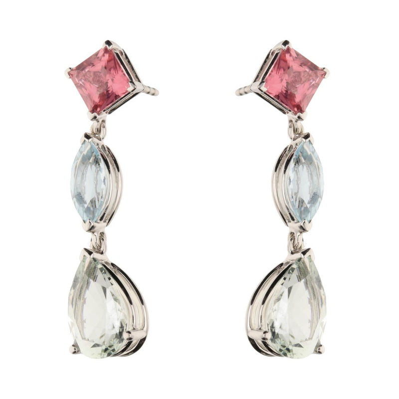 18ct White Gold Beryl, &amTourmaline p; Aqua Drop Earrings