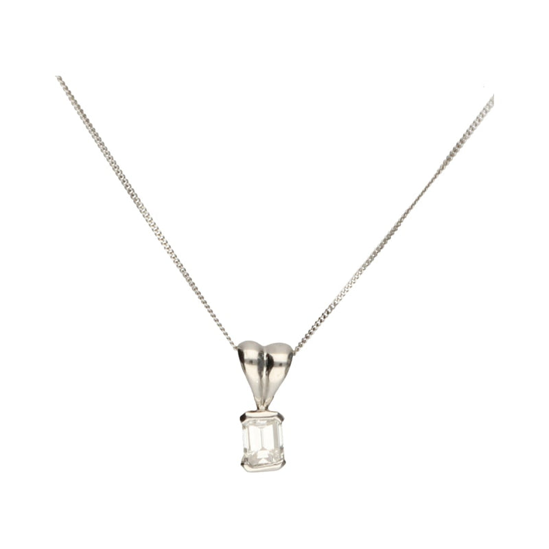 18ct White Gold Emerald Cut Diamond Solitaire Pendant252631