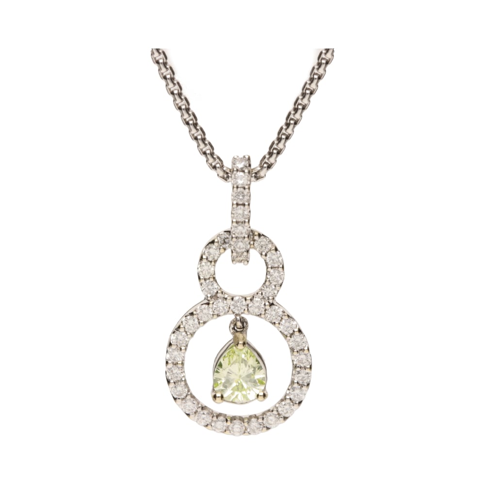 18ct White Gold Natural Lime Pear Diamond Pendant