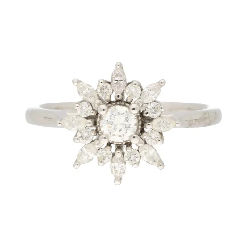 18ct White Gold & Palladium Snowflake Marquise & Round Diamond Cluster Ring 0.50ct254480
