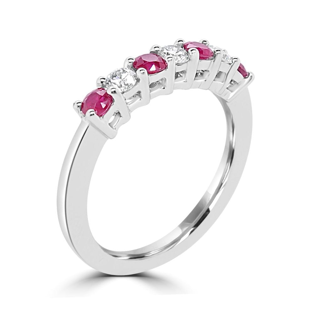 18ct White Gold Ruby & Diamond 7 Stone Eternity Ring Size L 1/2 3.84gMQ7475