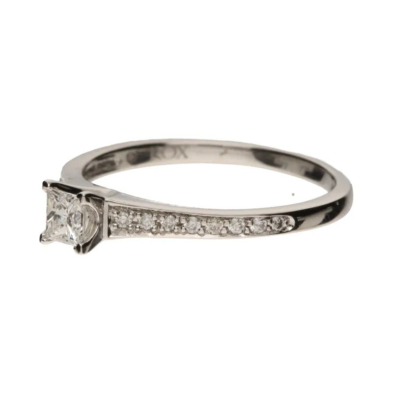 18ct White Gold with 14% Palladium Princess Cut Diamond Ring with Diamond Shoulders 0.36ct262564