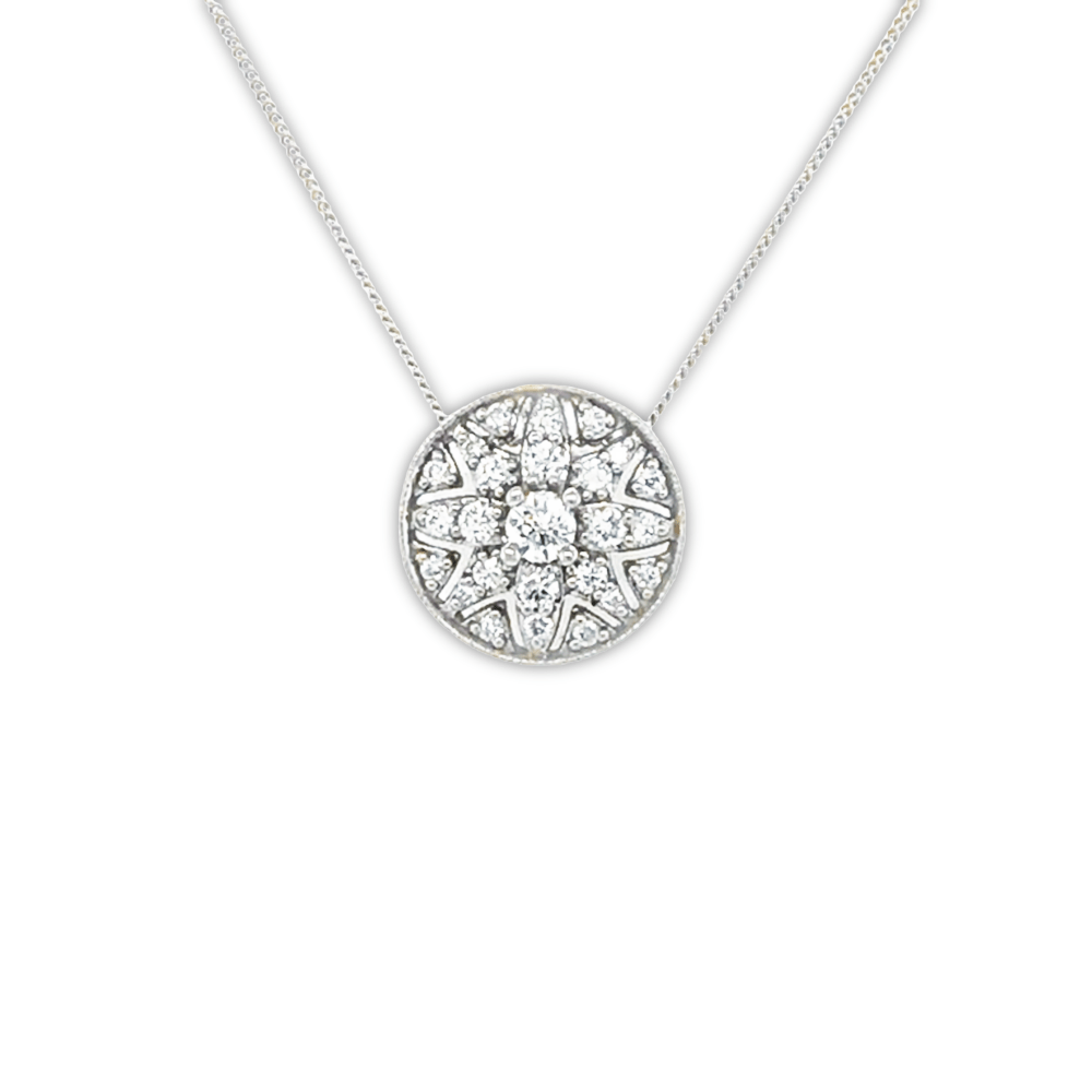 18ct White Gold with Palladium Diamond Round Cluster Pendant