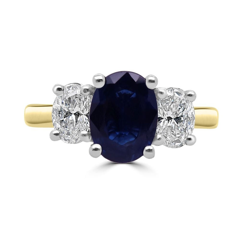 18ct Yellow Gold 3 Stone Sapphire & Diamond Ring Size M 4.29gRN9083
