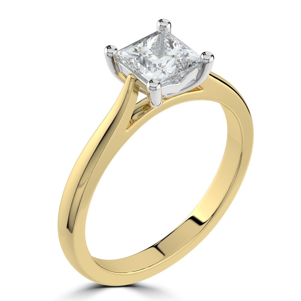 18ct Yellow Gold & Platinum 0.92ct Princess Cut Diamond Solitaire RingRN11685