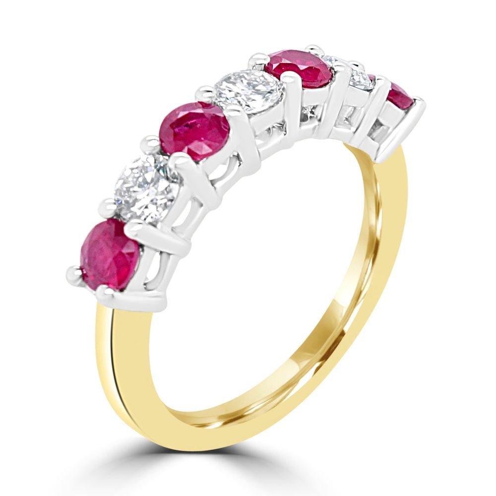 18ct Yellow Gold Ruby & Diamond 7 Stone Eternity Ring Size L1/2 4.68gMQ7580
