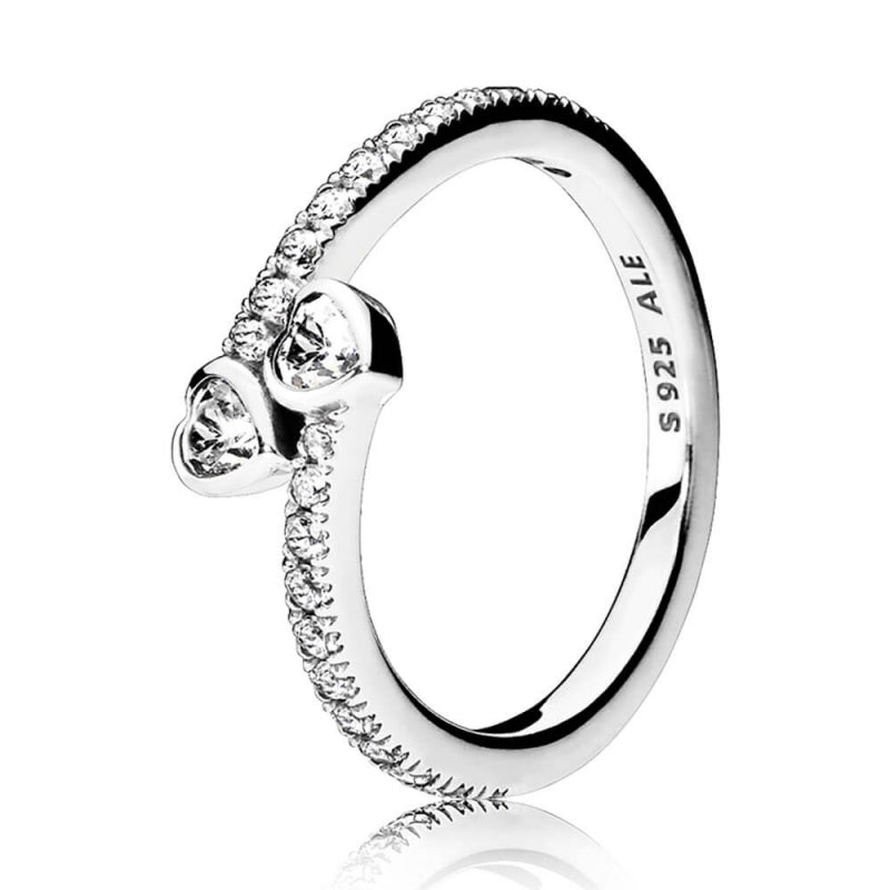 PANDORA Two Sparkling Hearts Ring 191023CZ