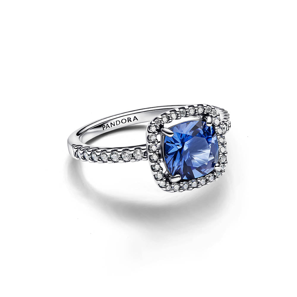PANDORA Sparkling Square Blue Halo Statement Ring 193550C01