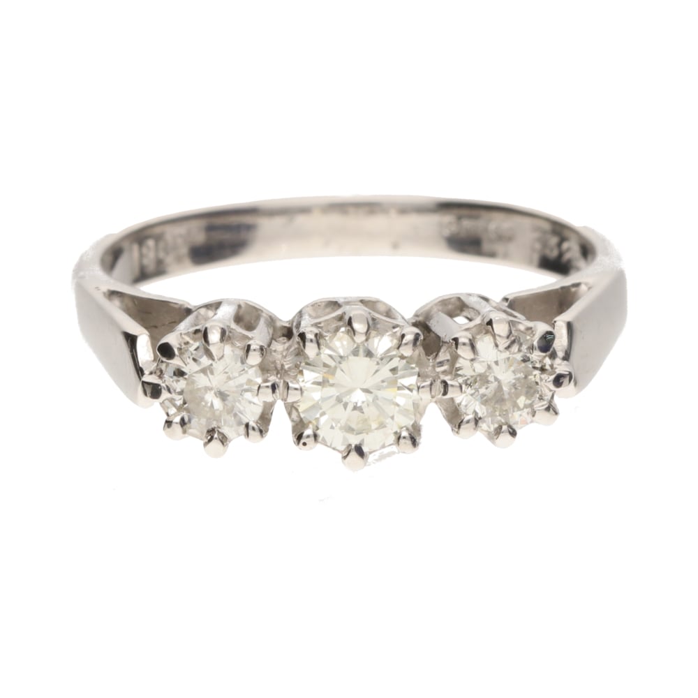 Pre-Owned 18ct White Gold Diamond Trilogy Ring 4.17g Size M 1/2 image 0