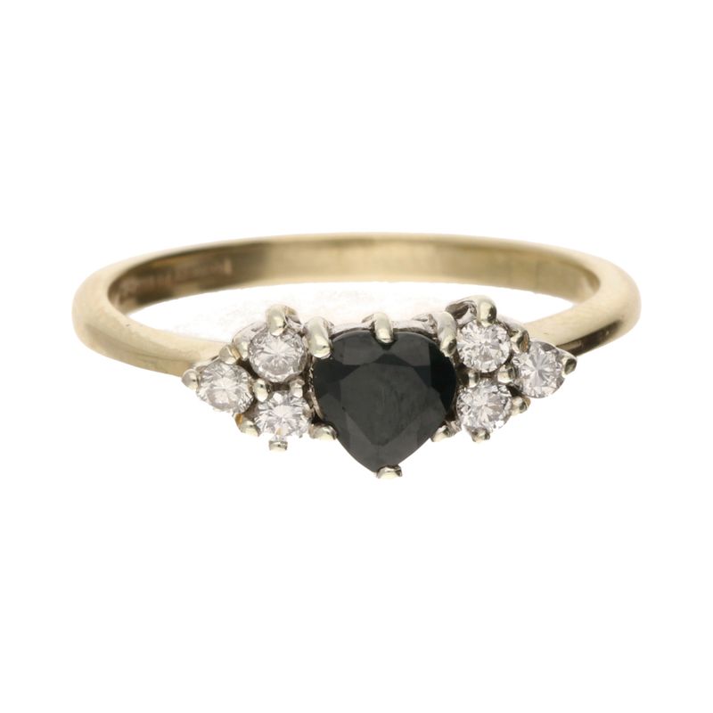 Pre-Owned 9ct Yellow Gold Heart Cut Sapphire & Diamond Trefoil Ring