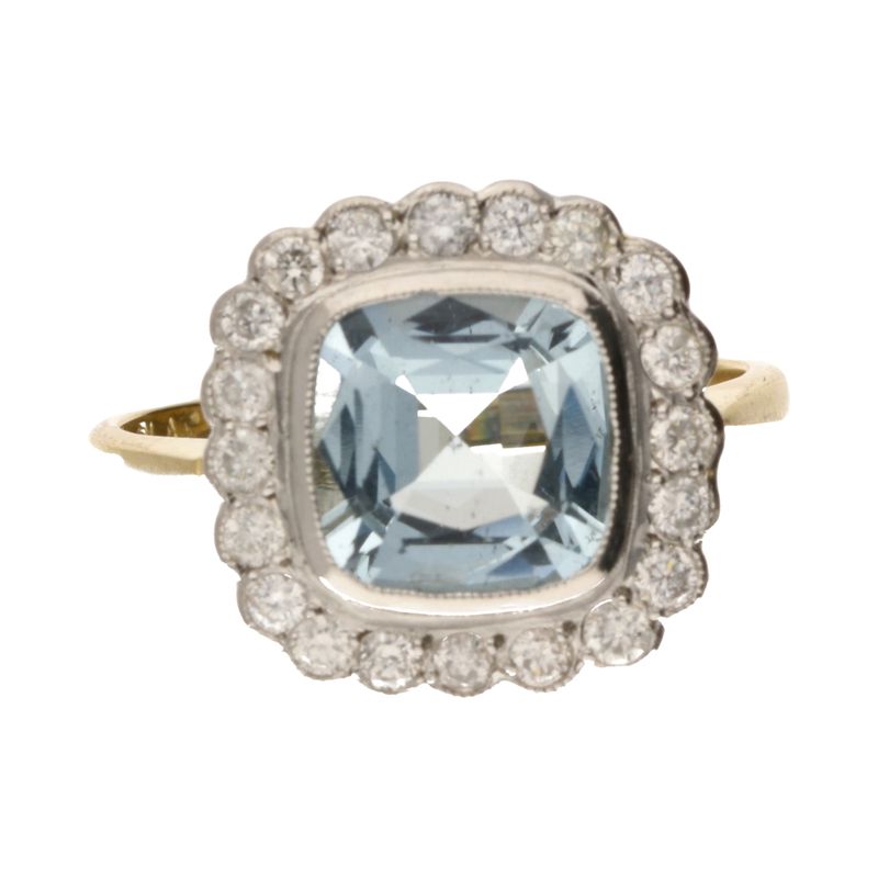 Pre-Owned 18ct Yellow Gold & Platinum Cushion Cut Aquamarine Ring