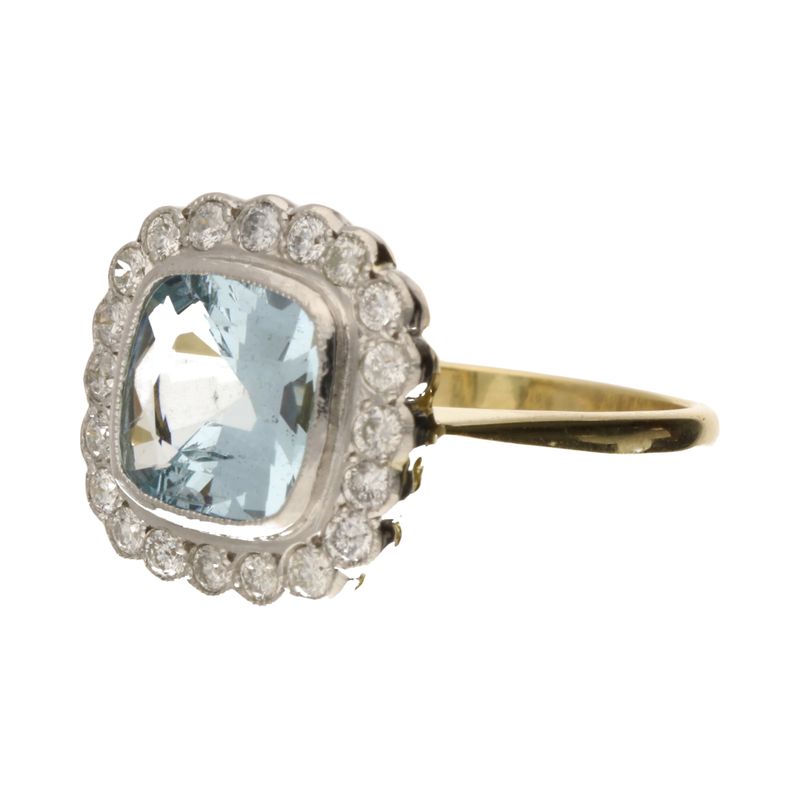 Pre-Owned 18ct Yellow Gold & Platinum Cushion Cut Aquamarine Ring