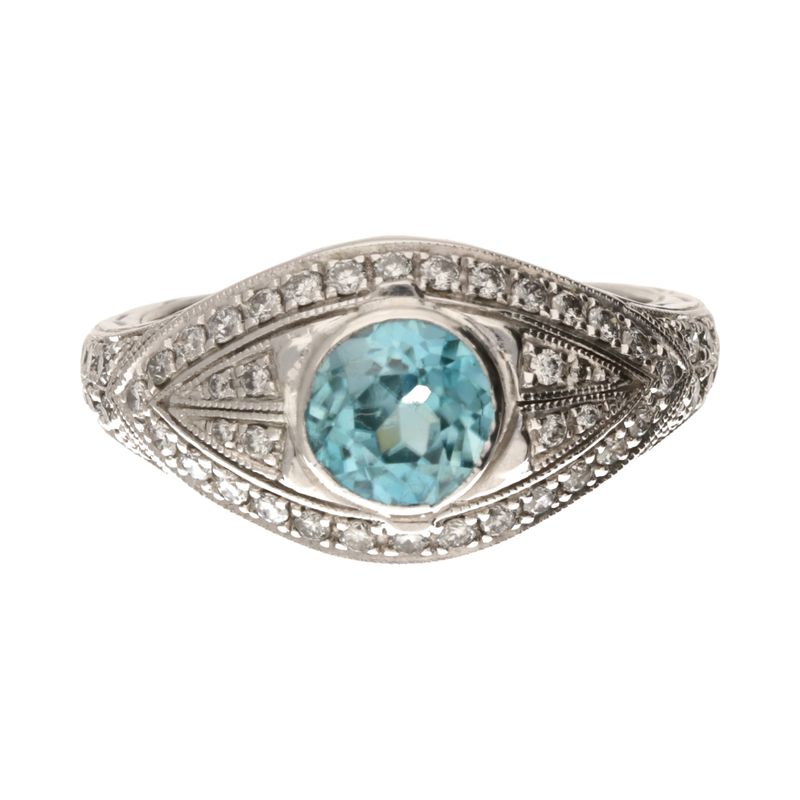 Pre-Owned 18ct White Gold Blue Topaz & Diamond Cocktail Ring