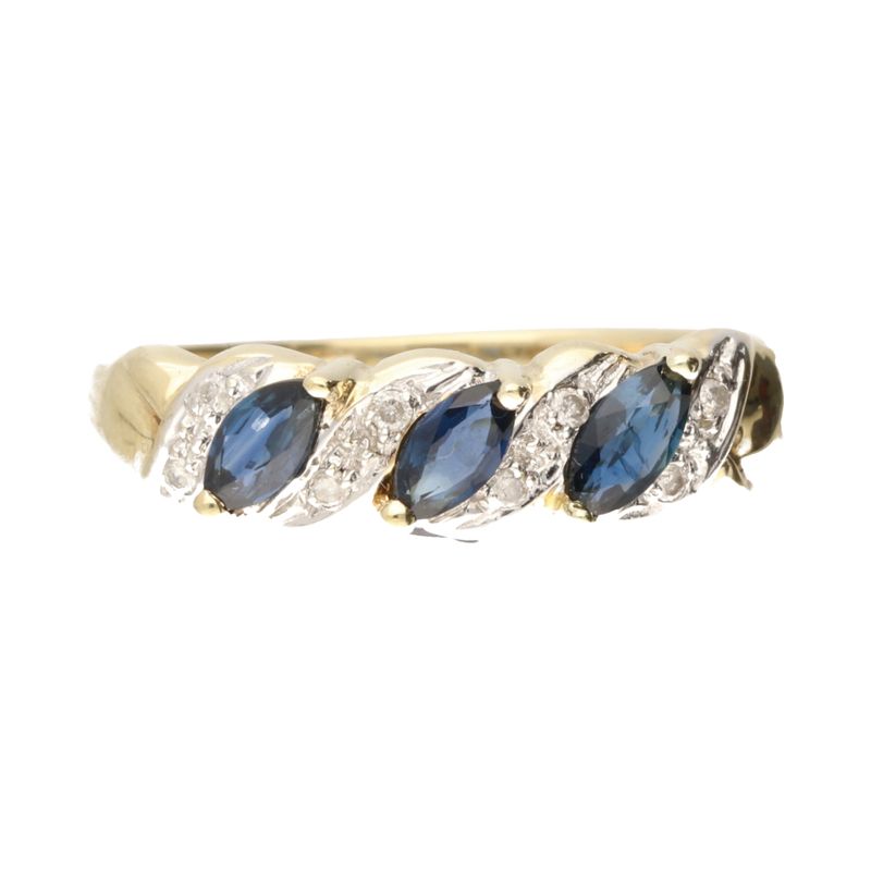 Pre-Owned 9ct Yellow Gold Marquise Sapphire & Diamond  Ring