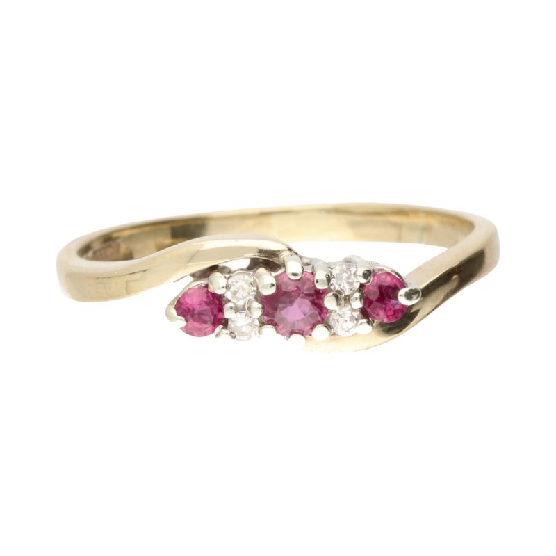 Pre-Owned 9ct Yellow Gold Ruby & Diamond Swirl Ring