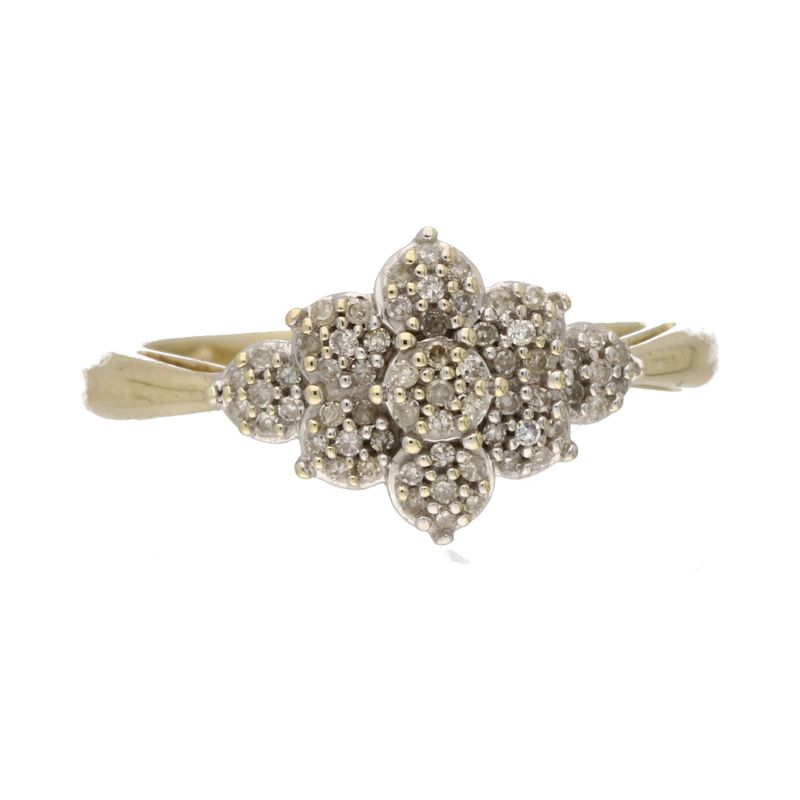 Pre-Owned 9ct Yellow Gold Diamond Flower Cluster Ring