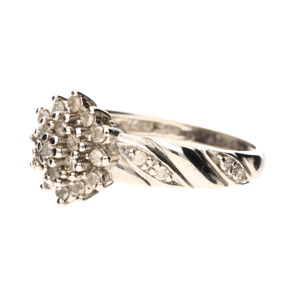 Pre-Owned 9ct White Gold Twisted Diamond Cluster Ring