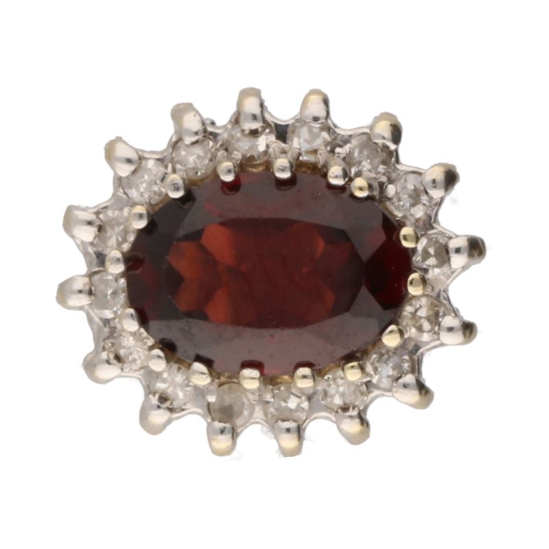 Pre-Owned 9ct Yellow/White Two Tone Garnet &amp; Diamond Oval Cluster Stud Earrings