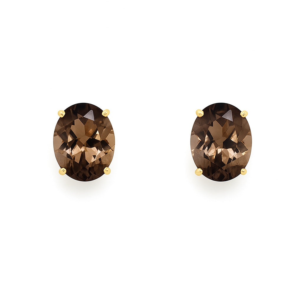 Pre-Owned 14ct Yellow Gold 4 Claw Smoky Quartz Stud Earrings 1.44g