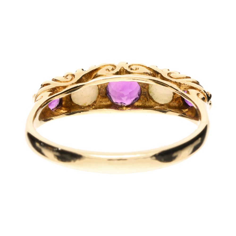 Pre-Owned 9ct Yellow Gold Vintage Style Amethyst & Opal Ring