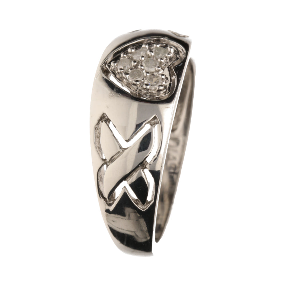 Pre-Owned 9ct White Gold Diamond Pave Heart Signet Ring
