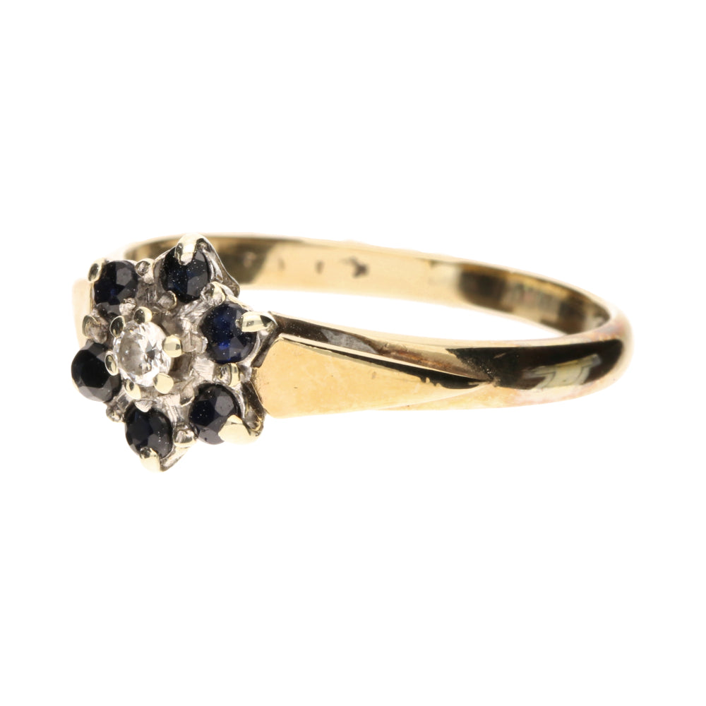 Pre-Owned 9ct Yellow Gold Sapphire & Diamond Star Ring