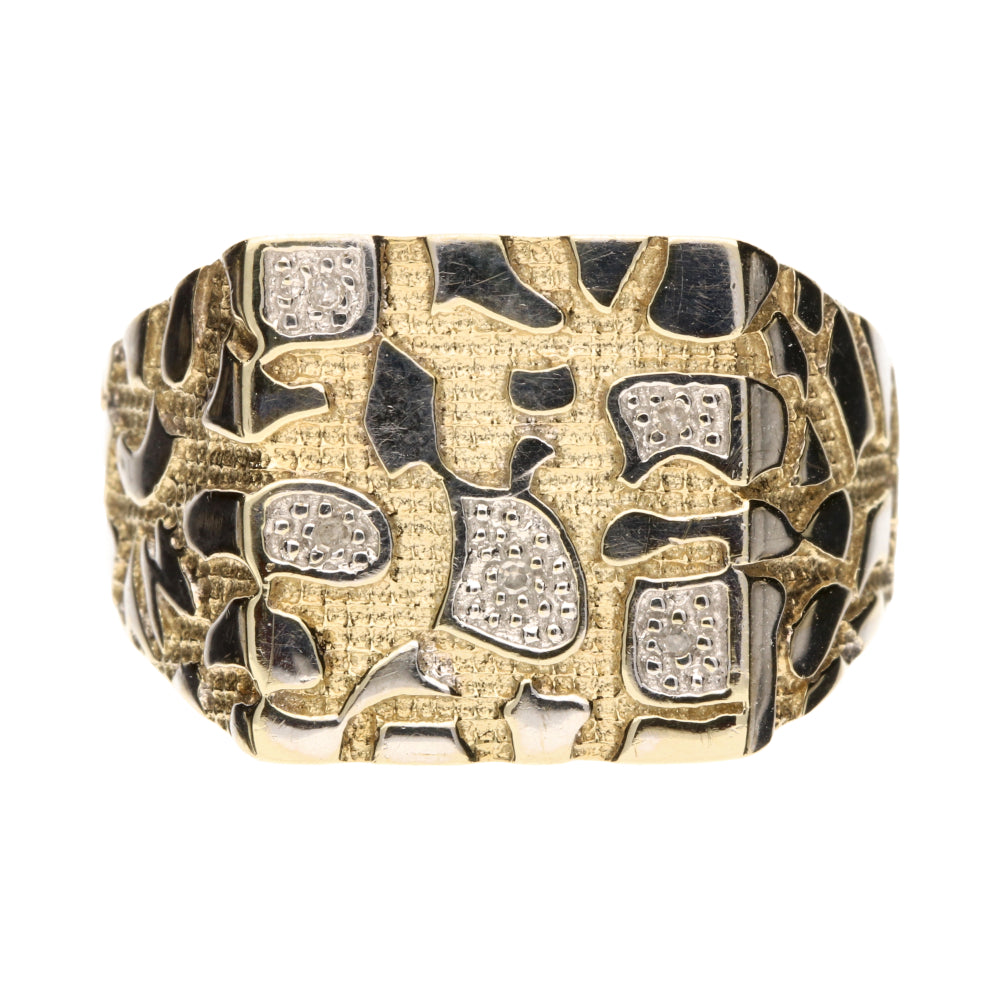 Pre-Owned 9ct Yellow & White Gold Diamond Set Square Signet Ring