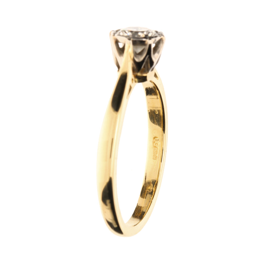 Gold ring with a diamond on a white background