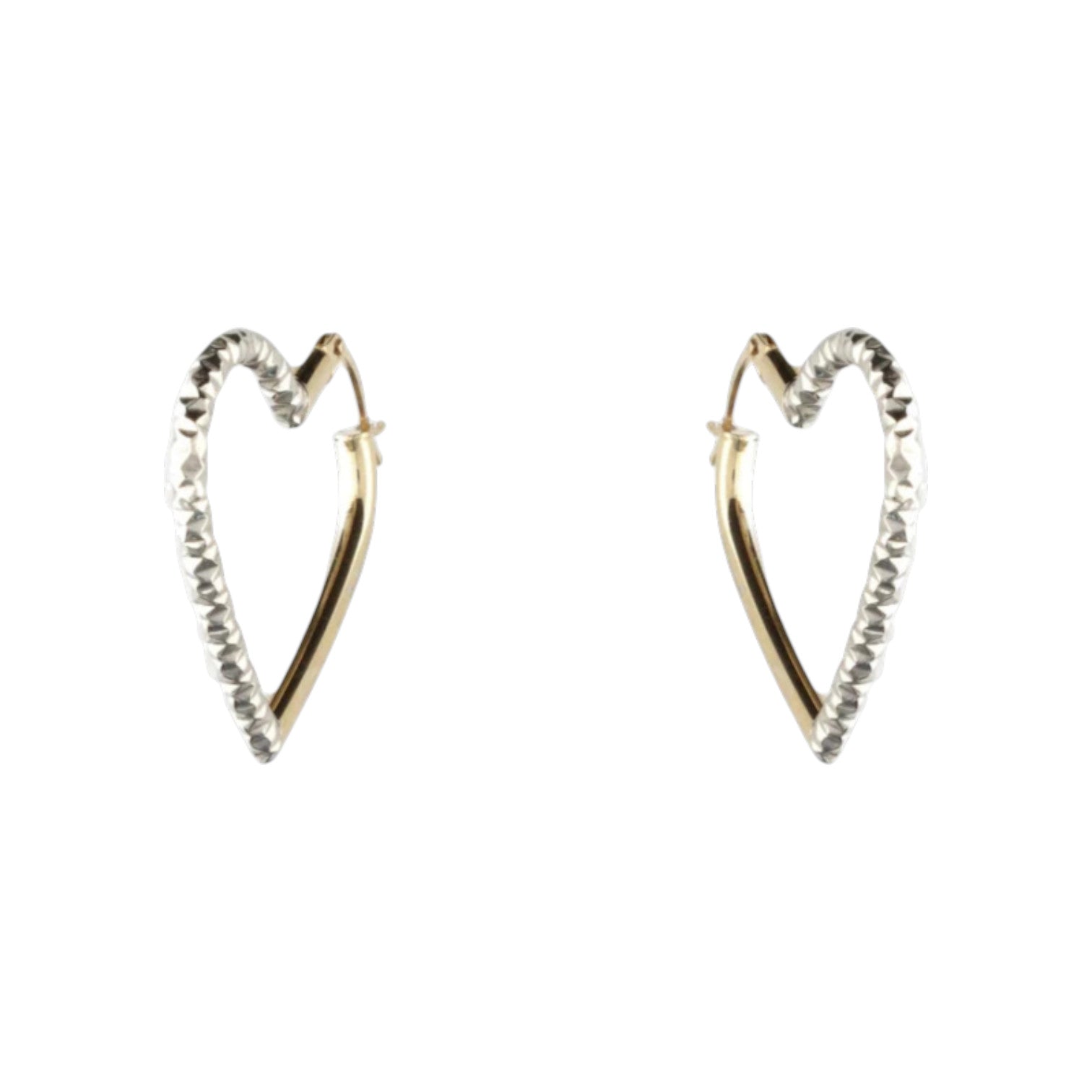 Pre-Owned 9ct Yellow & White Gold Heart Hoop Earrings
