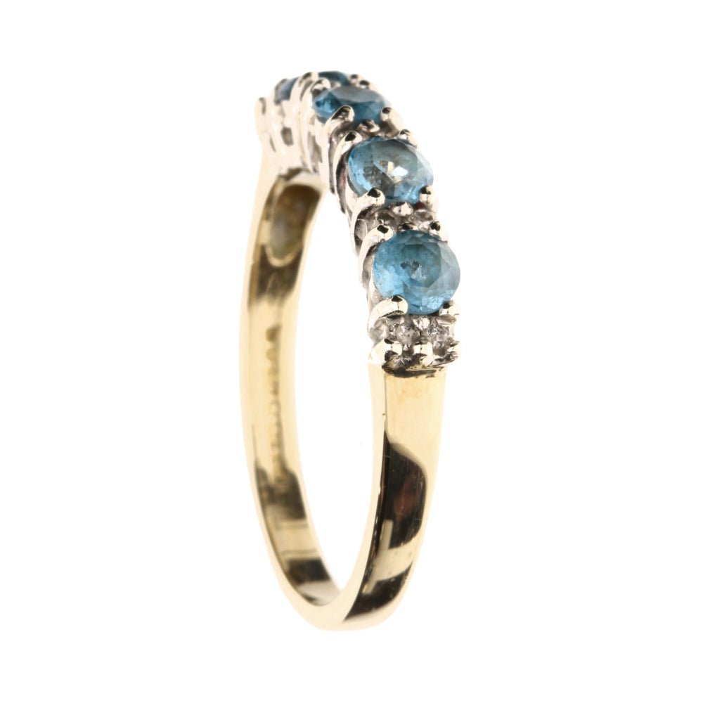 Pre-Owned 9ct Yellow Gold Blue Topaz & Diamond Set Half Eternity Ring
