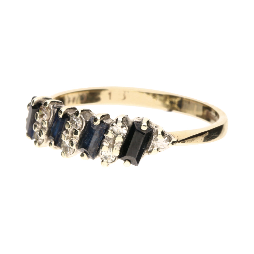 Pre-Owned 9ct Yellow Gold Sapphire and Round Diamond Cluster Ring