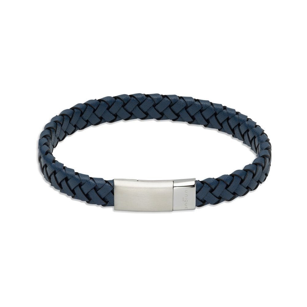 Navy Leather with Polished Stainless Steel Clasp Bracelet image 0