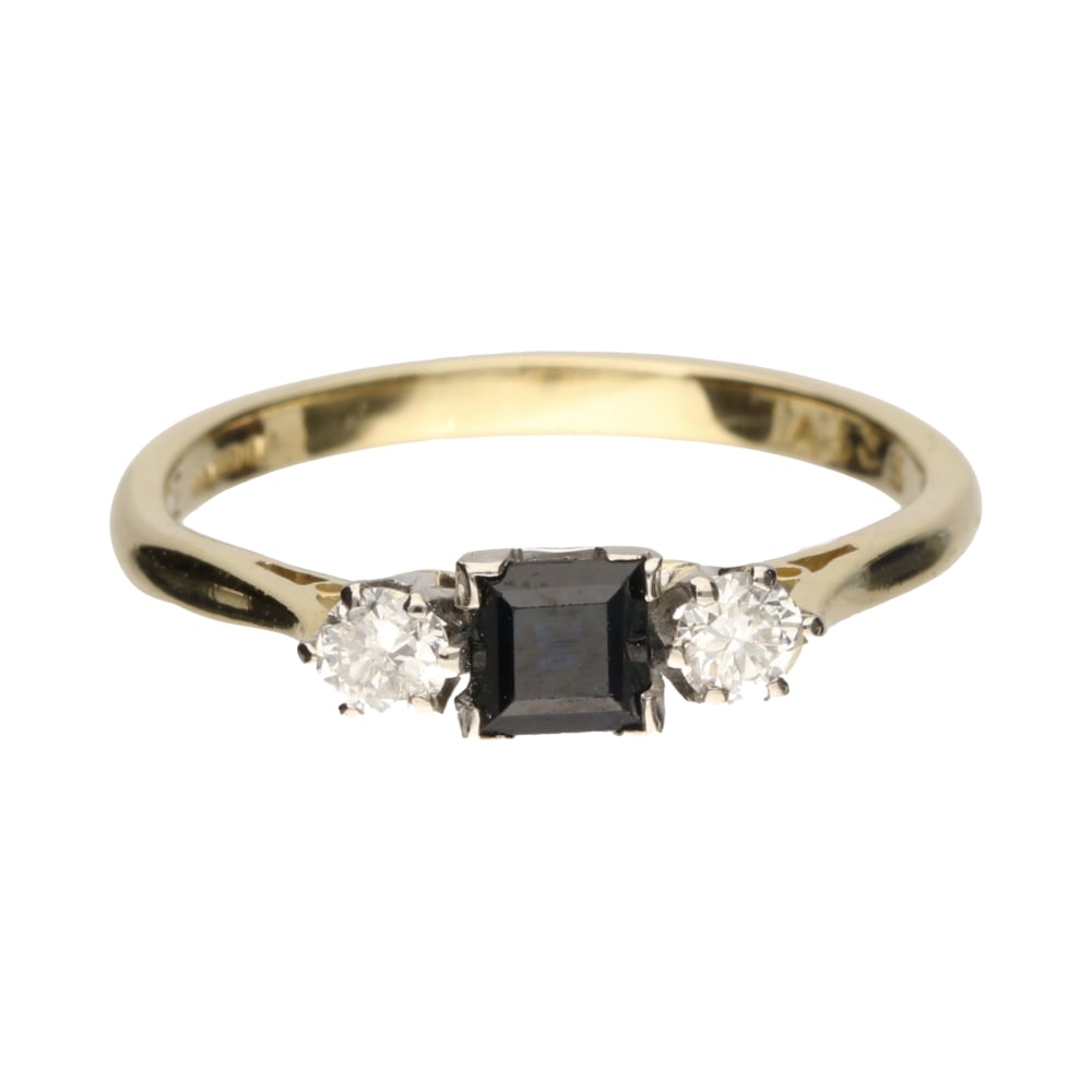 Pre-Owned 14ct Yellow Gold Princess Cut Sapphire &amp; Diamond Trilogy Ring image 0