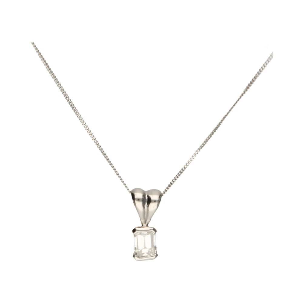 18ct White Gold Emerald Cut Diamond Solitaire Pendant image 0