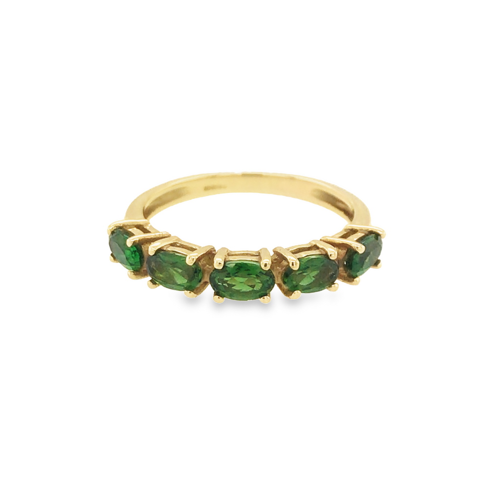 Pre-Owned 9ct Yellow Gold 5 Stone Green Cubic Zirconia ring 2.17g image 0