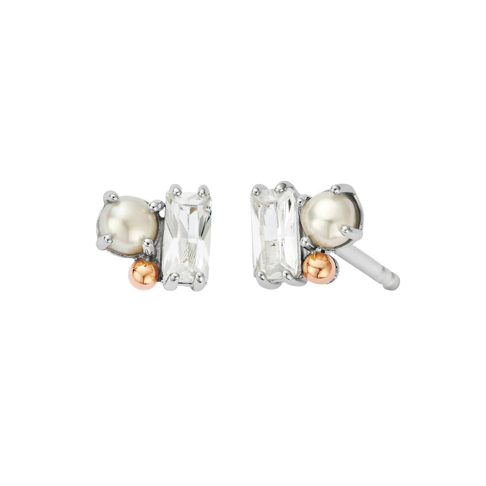 Cloagu Nature's Wonder Sterling Silver Beachcomber Cluster Stud Earrings with Topaz & Pearl 3SNWO936