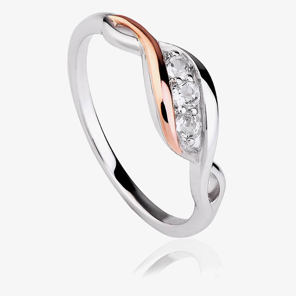 Clogau Past Present Future Sterling Silver Ring with Topaz 3SPPFR