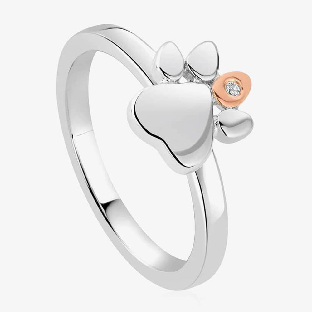 Clogau Paw Prints Sterling Silver Stacking Ring with Topaz 3SPWP0649