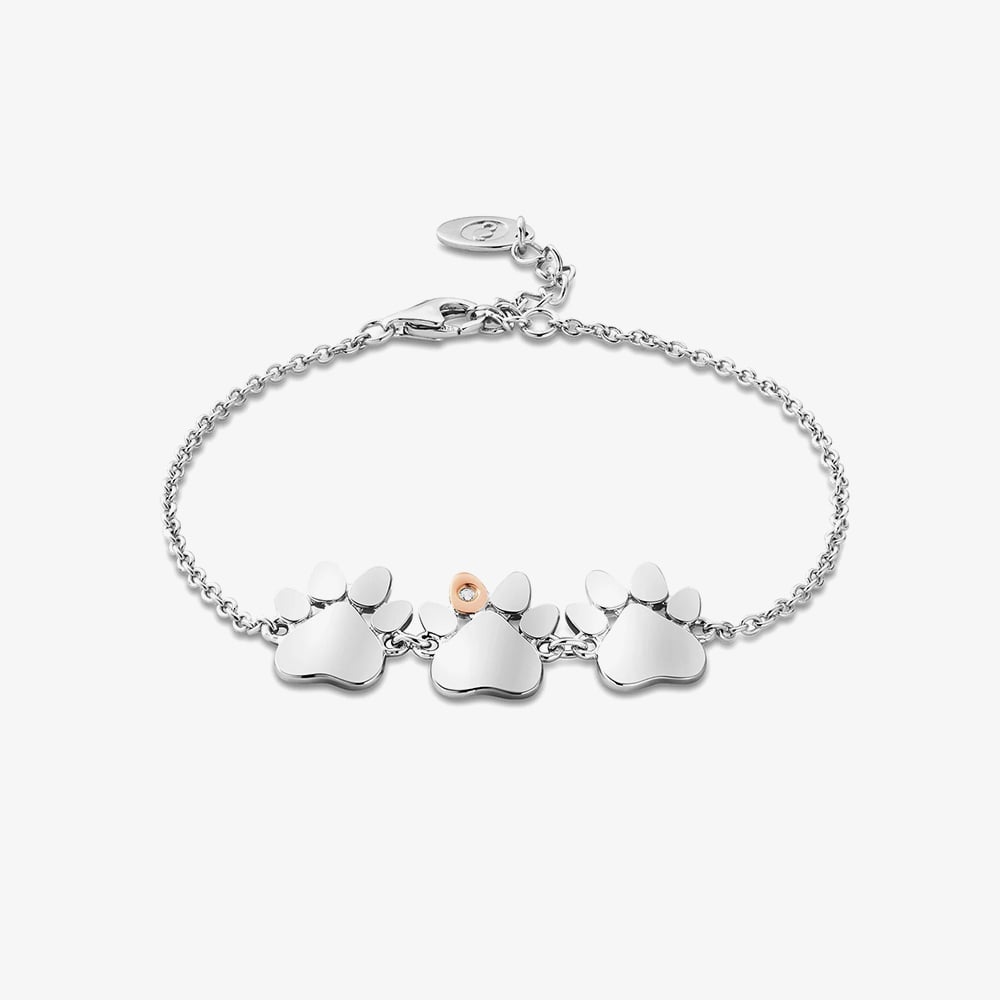 Clogau Paw Prints Sterling Silver Triple-Paw Bracelet with Topaz 3SPWP0824