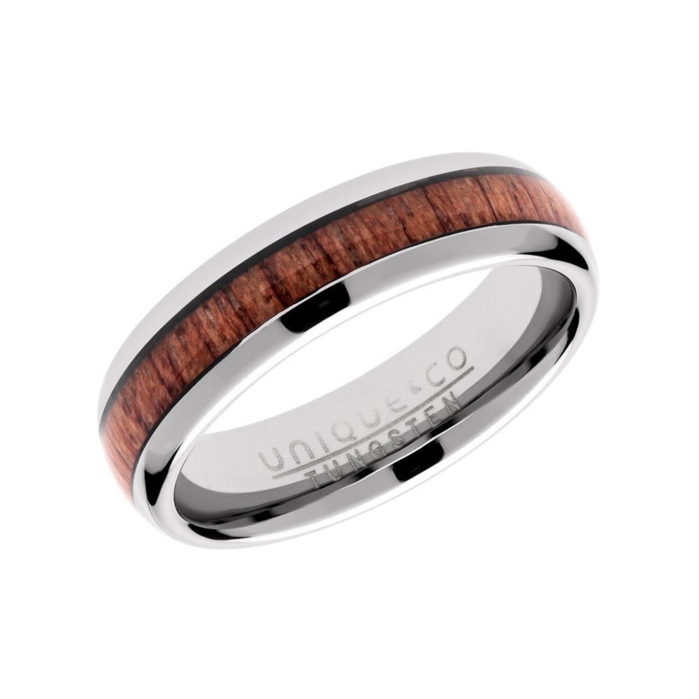Tungsten Carbide with Wood Inlay 6mm Ring image 0